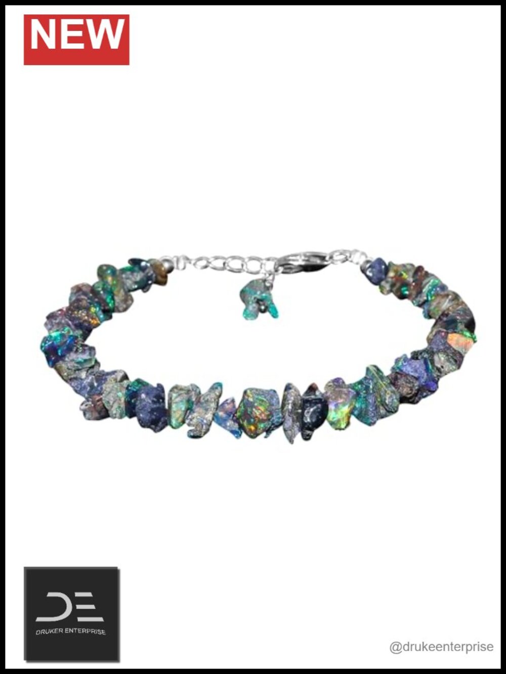 Natural Black Opal Bracelet Raw Gemstone Healing Crystal Jewelry Rhodium 925